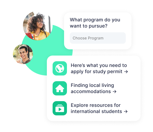 Visual showing how Wayble onboards and guides international students offering them overview of their program and educational resources